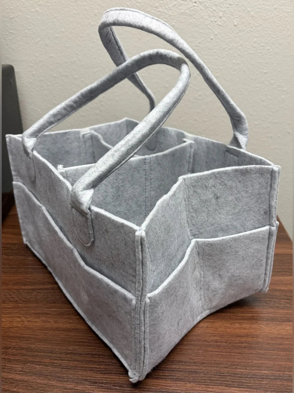 Light Gray Felt Diaper Caddy Organizer Tote Bag with Handles